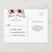 Burgundy Floral Black Faux Gold Foil Weddenschap R Uitnodiging Briefkaart (Achterkant)