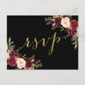 Burgundy Floral Black Faux Gold Foil Weddenschap R Uitnodiging Briefkaart (Voorkant)