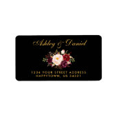 Burgundy Floral Black Gold Weduwingadres Etiket (Voorkant)