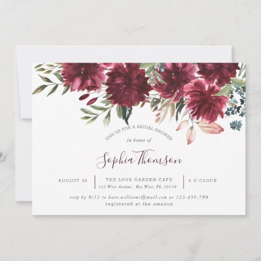Burgundy Floral Bloom Vrijgezellenfeest Invite Bedankkaart (Voorkant)