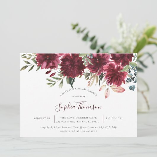 Burgundy Floral Bloom Vrijgezellenfeest Invite Bedankkaart (Staand voorkant)