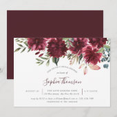 Burgundy Floral Bloom Vrijgezellenfeest Invite Bedankkaart (Voorkant / Achterkant)