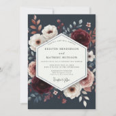 Burgundy Floral Bloom Wedding Kaart (Voorkant)