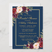 Burgundy Floral Blue Gold Vrijgezellenfeest Invite Kaart (Voorkant)