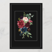 Burgundy Floral Blush Black Elegant Script Weduwen Kaart (Achterkant)