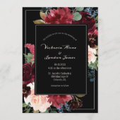 Burgundy Floral Blush Black Elegant Script Weduwen Kaart (Voorkant)