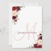 Burgundy Floral Blush Monogram Elegant Wedding Kaart (Voorkant)