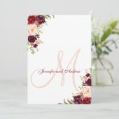Burgundy Floral Blush Monogram Elegant Wedding Kaart (Staand voorkant)
