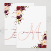 Burgundy Floral Blush Monogram Elegant Wedding Kaart (Voorkant / Achterkant)