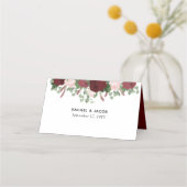 Burgundy Floral Blush Pink Roses Wedding Plaatskaartje (Achterkant)