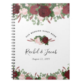 Burgundy Floral Blush Pink Weddenschap Boek Notitieboek