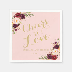 Burgundy Floral Blush Pink Wedding Gold Cheers Servet