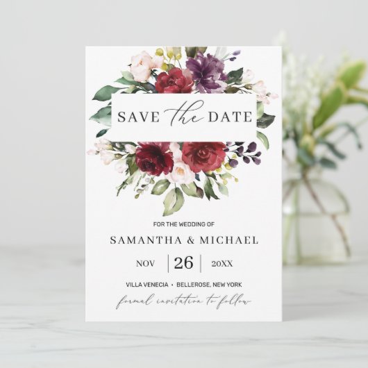 Burgundy Floral blush roze eucalyptusbruiloft (Staand voorkant)