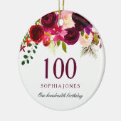 Burgundy Floral Boho 100th Birthday Gift Keramisch Ornament (Links)
