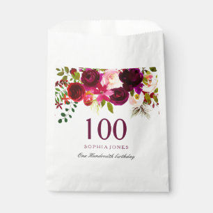 Burgundy Floral Boho 100th Birthday Party Bedankzakje