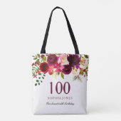 Burgundy Floral Boho 100th Birthday Party Tote Bag (Achterkant)
