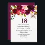 Burgundy Floral Boho 18th Birthday Party Invite Kaart<br><div class="desc">Burgundy Floral Boho 18th Birthday Party nodigt collectie uit om te passen in Niche en Nest store. Boho chic burgundy red white waterverf floral Beauful hand schilderde waterverf illustratie</div>