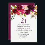 Burgundy Floral Boho 21st Birthday Party Invite Kaart<br><div class="desc">Burgundy Floral Boho 21st Birthday Party nodigt collectie uit om mee te doen in Niche en Nest store. Boho chic burgundy red white waterverf floral Beauful hand schilderde waterverf illustratie</div>