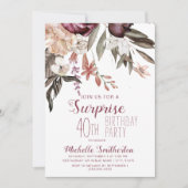 Burgundy Floral Boho  40e verjaardag Kaart (Voorkant)