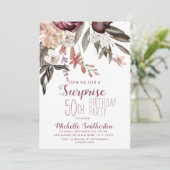 Burgundy Floral Boho  50e verjaardag Kaart (Staand voorkant)