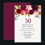 Burgundy Floral Boho 50th Birthday Party Invite Kaart<br><div class="desc">Burgundy Floral Boho 50th Birthday Party nodigt Matching collectie uit in Niche en Nest store. Boho chic burgundy red white waterverf floral Beauful hand schilderde waterverf illustratie</div>