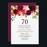 Burgundy Floral Boho 70th Birthday Party Invite Kaart<br><div class="desc">Burgundy Floral Boho 70th Birthday Party nodigt Matching collectie uit in Niche en Nest store. Boho chic burgundy red white waterverf floral Beauful hand schilderde waterverf illustratie</div>