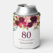 Burgundy Floral Boho 80th Birthday Party Blikjeskoeler (Blikje Voorkant)