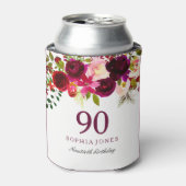 Burgundy Floral Boho 90th Birthday Party Blikjeskoeler (Blikje Voorkant)