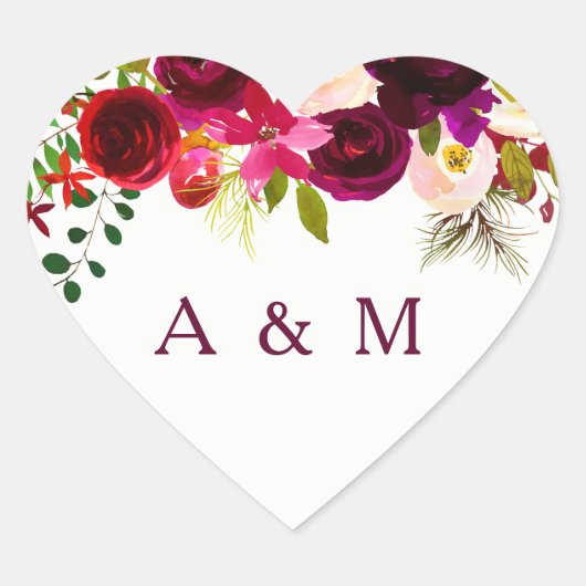 Burgundy Floral Boho altijd voor de gunst Hart Sticker (Voorkant)