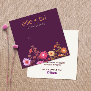 Burgundy Floral Boho Black Stud Earring Display Vierkante Visitekaartje