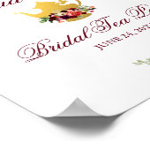 Burgundy Floral Boho Bridal Tea Welkom Poster (Hoek)