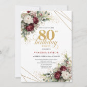 Burgundy Floral Boho Greenery 80th Birthday Kaart (Voorkant)