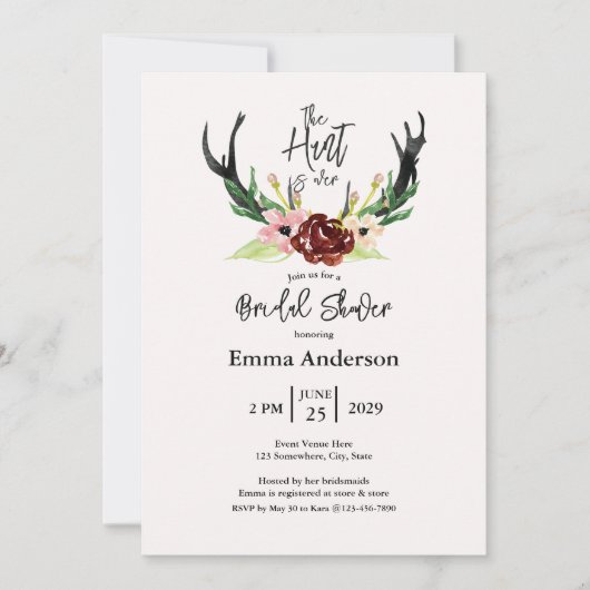 Burgundy Floral Boho Hunt over Vrijgezellenfeest Kaart (Voorkant)