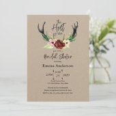 Burgundy Floral Boho Hunt over Vrijgezellenfeest Kaart (Staand voorkant)