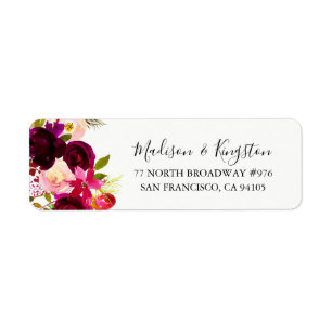 Burgundy Floral Boho Return Address Label