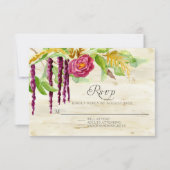 Burgundy Floral BOHO Rustic Wood RSVP-respons RSVP Kaartje (Voorkant)