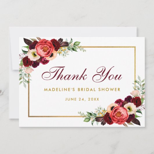 Burgundy Floral Boho Vrijgezellenfeest Bedankt Kaa Save The Date (Voorkant)