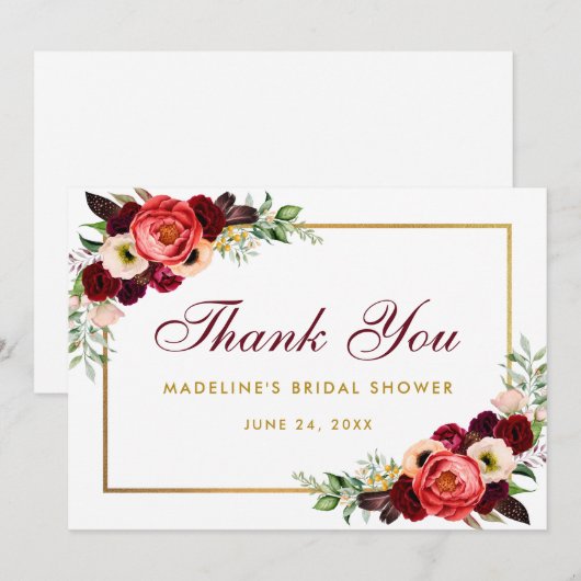 Burgundy Floral Boho Vrijgezellenfeest Bedankt Kaa Save The Date (Voorkant / Achterkant)