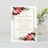 Burgundy Floral Boho Vrijgezellenfeest Gold Invite Kaart (Staand voorkant)