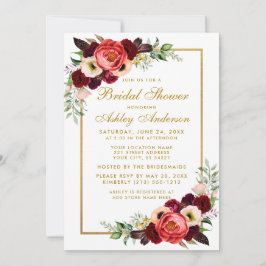 Burgundy Floral Boho Vrijgezellenfeest Gold Invite Kaart