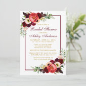 Burgundy Floral Boho Vrijgezellenfeest Gold Invite Kaart (Staand voorkant)