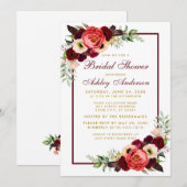 Burgundy Floral Boho Vrijgezellenfeest Gold Invite Kaart (Voorkant / Achterkant)