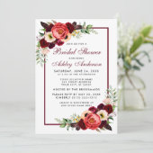 Burgundy Floral Boho Vrijgezellenfeest Invite B Kaart (Staand voorkant)