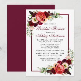 Burgundy Floral Boho Vrijgezellenfeest Invite B Kaart