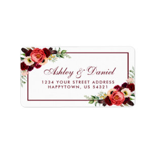 Burgundy Floral Boho Wedding Address Etiket