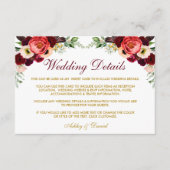 Burgundy Floral Boho Wedding Details Invoegen Kaar Informatiekaartje (Voorkant)