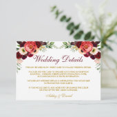 Burgundy Floral Boho Wedding Details Invoegen Kaar Informatiekaartje (Staand voorkant)