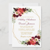 Burgundy Floral Boho Wedding Gold Lijst B Kaart (Voorkant)