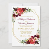 Burgundy Floral Boho Wedding Gold Lijst W Kaart (Voorkant)
