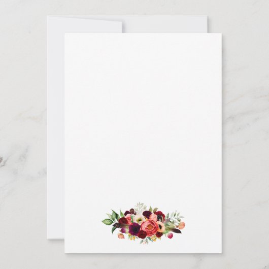 Burgundy Floral Boho Wedding Gold Lijst W Kaart (Achterkant)
